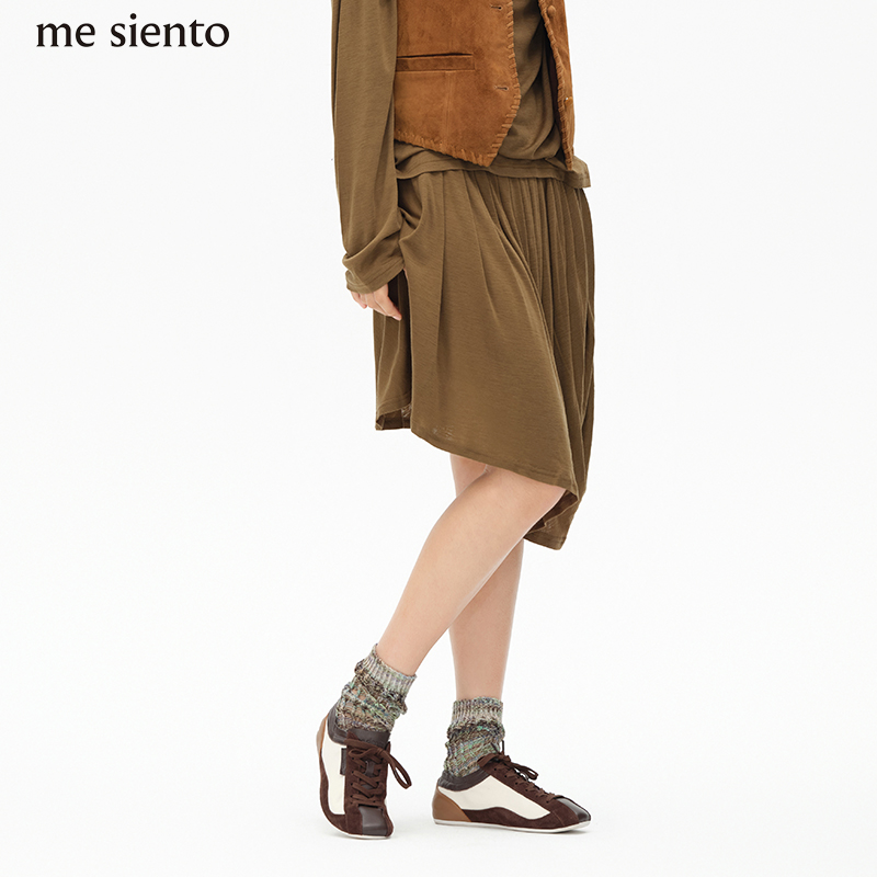 纯色不对称百褶短裙半身裙