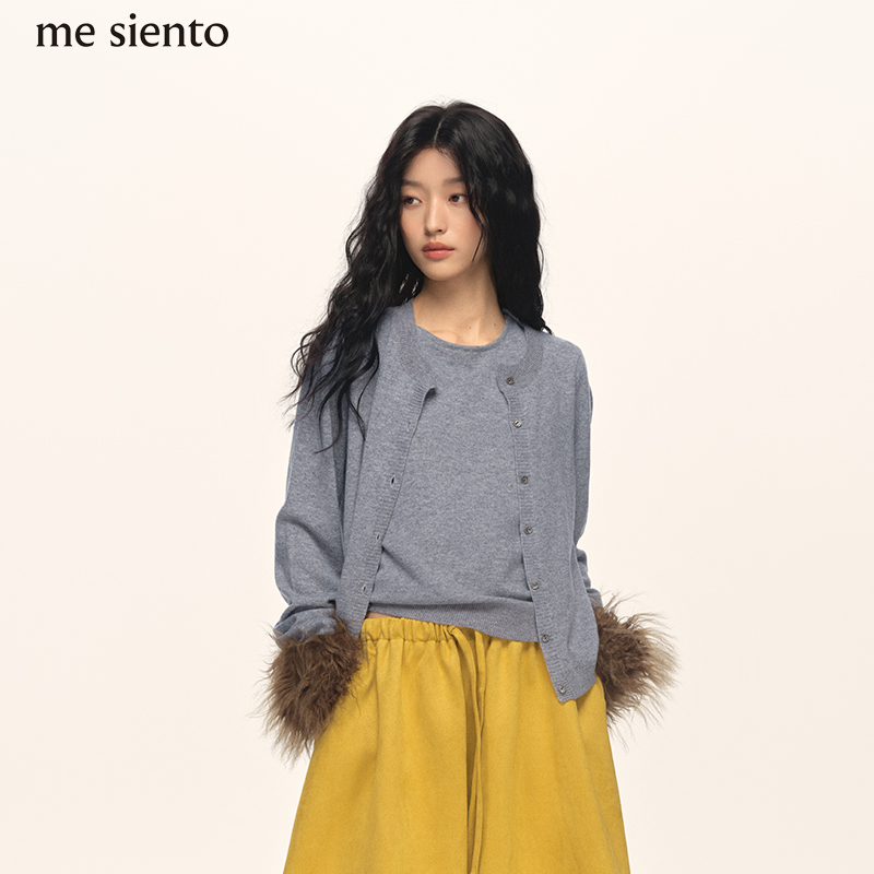me siento 25AW羊绒羊毛圆领针织开衫毛衣+多穿针织背心套装