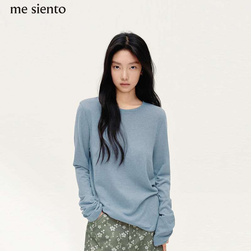 【李一桐同款】me siento 26SS多色棉麻针织圆领纯色长袖T恤