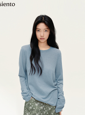 me siento 26SS多色棉麻针织圆领纯色长袖T恤