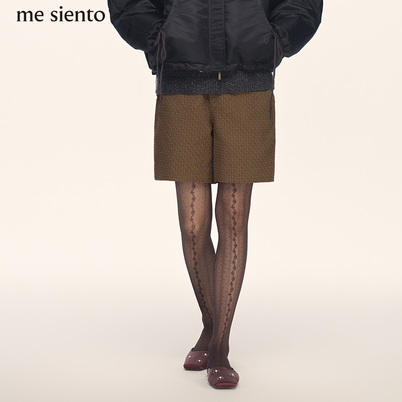 me siento 25AW复古高腰提花宽松直筒休闲短裤