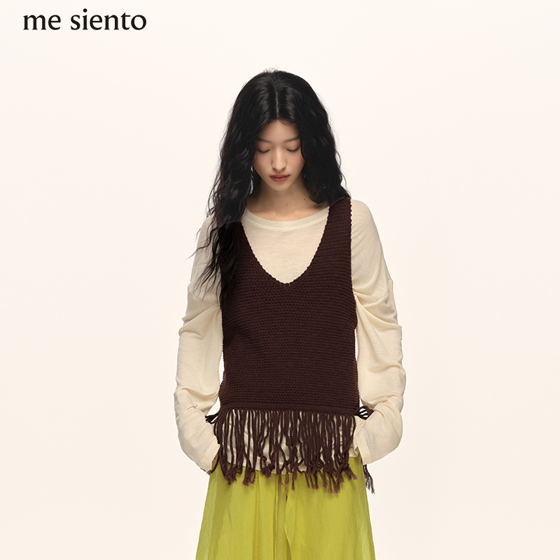 me siento 25FW无袖慵懒风流苏V领针织背心