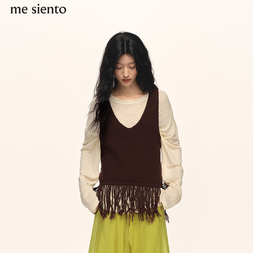 me siento 无袖慵懒风流苏V领针织背心