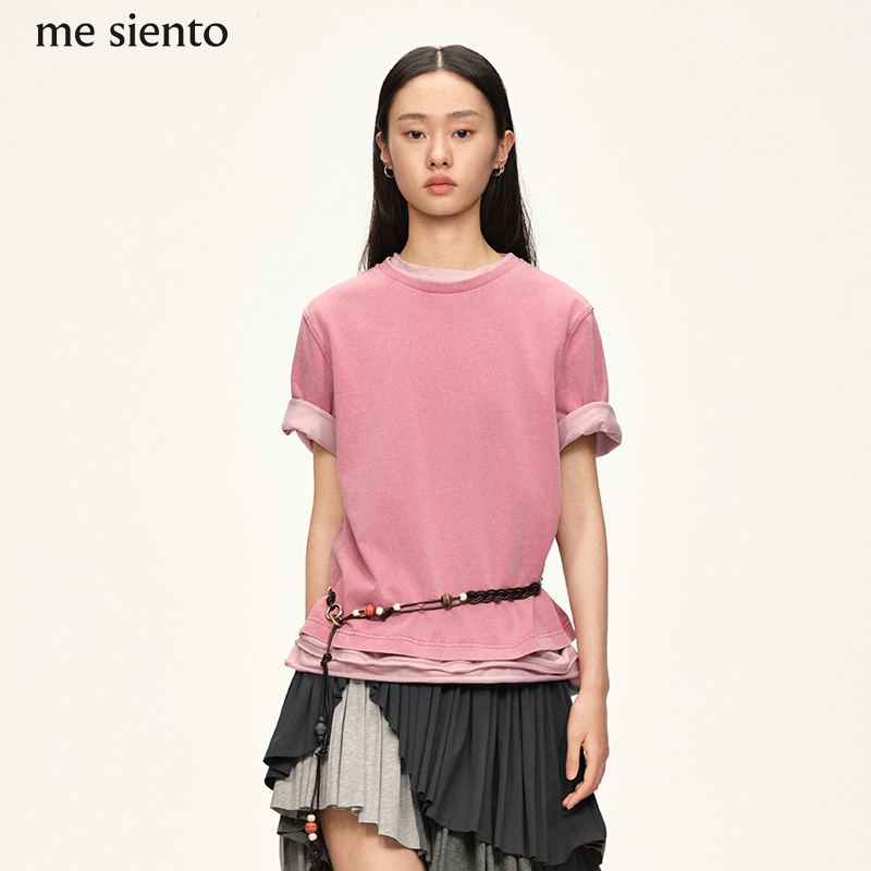 mesiento做旧复古短袖T恤