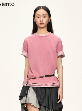 【张婧仪同款】me siento 多色可叠穿做旧复古感短袖T恤