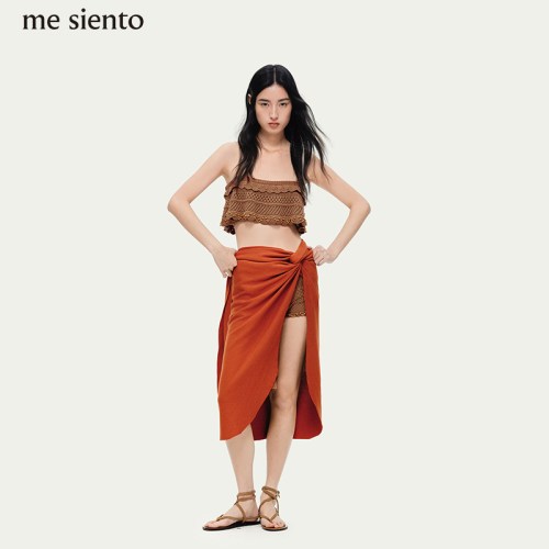 me siento 26SS针织木珠边缘吊带+抽绳流苏针织木珠短裤+屁帘套装