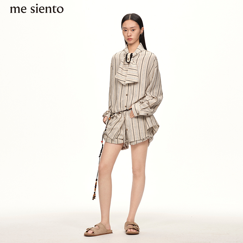 mesiento短裤竖条纹衬衫短裤