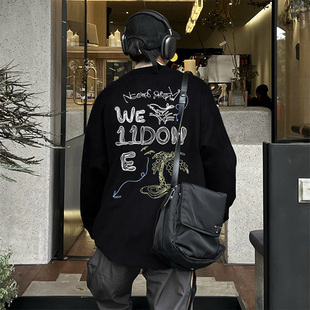 新款WE11DONE TRACK涂鸦印花长袖T恤 welldone潮牌宽松薄款长袖T