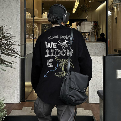 正品WE11DONE涂鸦椰树字母长袖