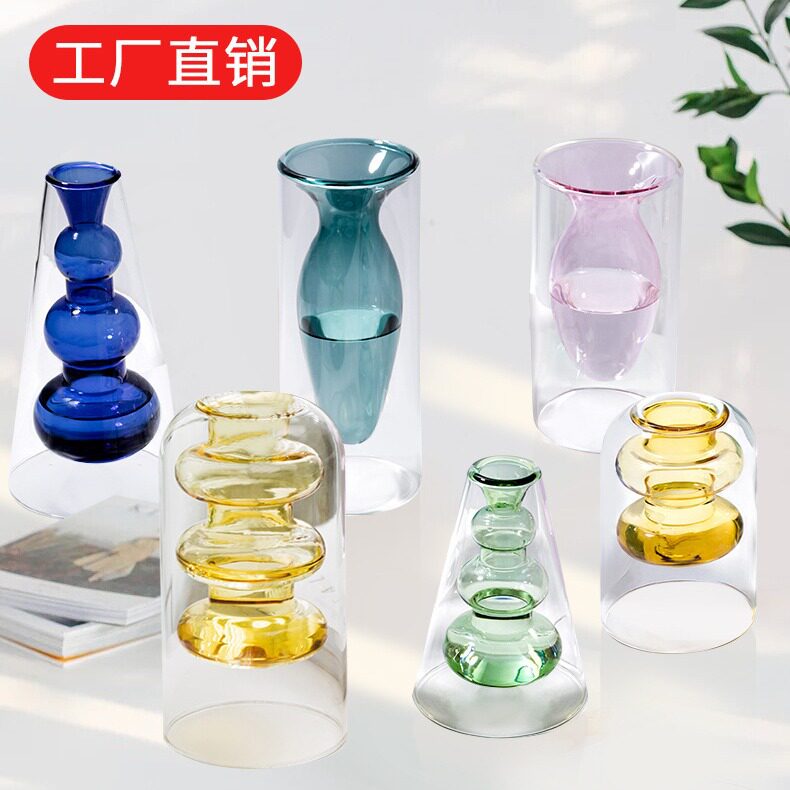 彩色玻璃花瓶双层北欧ins