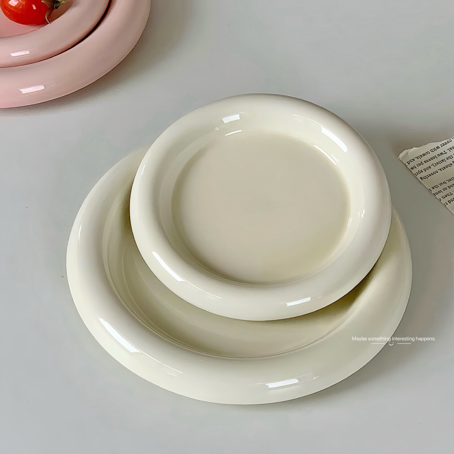 网红粉色嘟嘟盘子奶油风