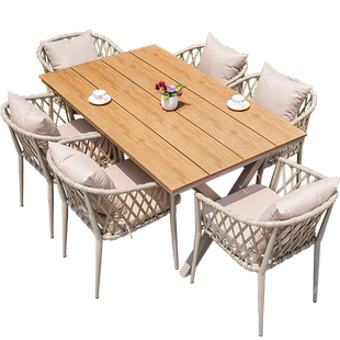 户外塑木桌椅庭院别墅休闲藤椅铝合金露台咖啡厅防水防晒室外桌椅