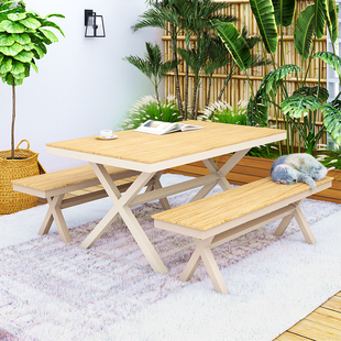 户外庭院塑木长条凳露天室外防水防晒餐桌长椅座椅休闲桌椅组合