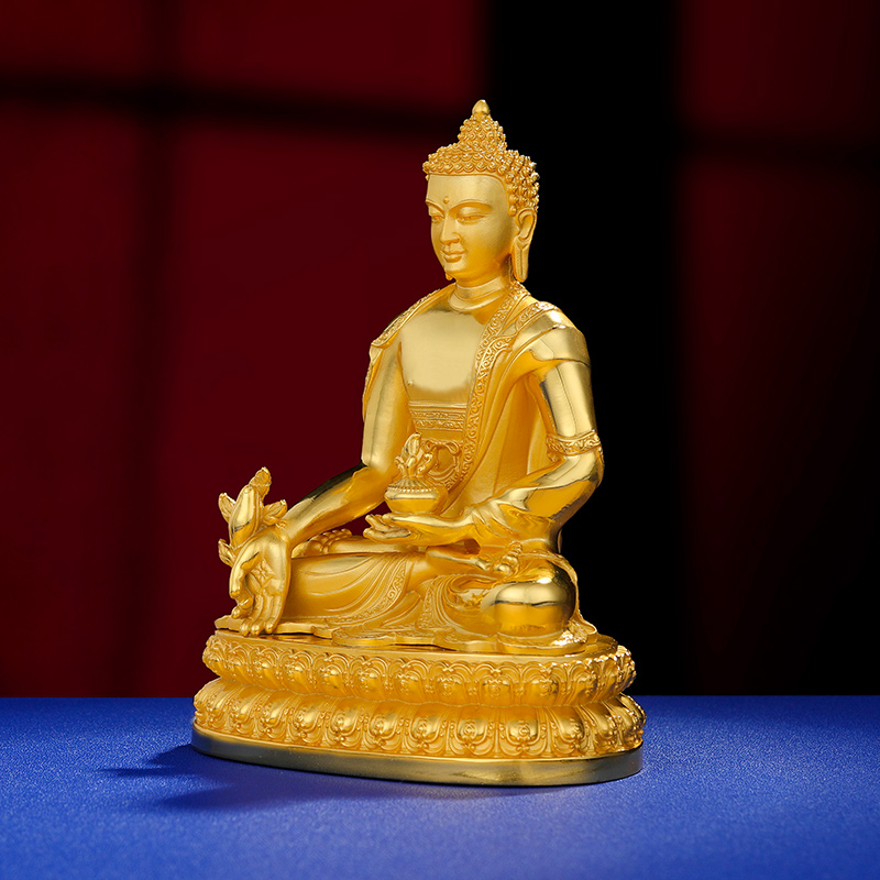 药师小佛像S999纯银镀金居家琉璃光如来佛像家用摆件9.7cm