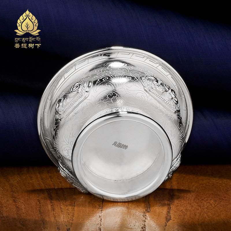 纯银S999供水碗八吉祥敬水杯供杯供具用品供水杯七供杯7cm