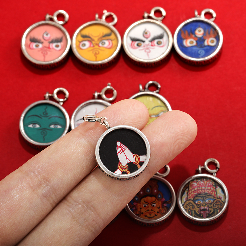 S925银吊坠手绘唐卡吊坠文殊绿度母黄财神五色财神扎基拉姆小吊坠