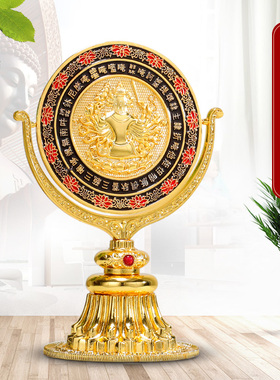 准提镜藏传密宗用品鎏金彩绘居家宝镜佛前摆件供具准提佛母像宝镜