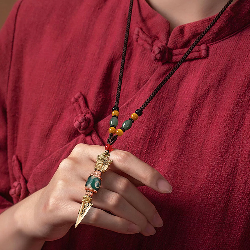 西藏尼泊尔纯黄铜紫铜天珠三面普巴金刚橛降魔金刚杵吊坠项链挂件