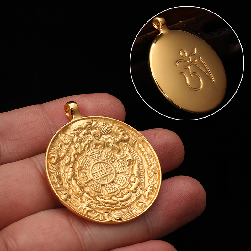 西藏黄铜九宫八卦牌足银尼泊尔彩绘腰牌生肖文殊吊坠钥匙扣配挂件