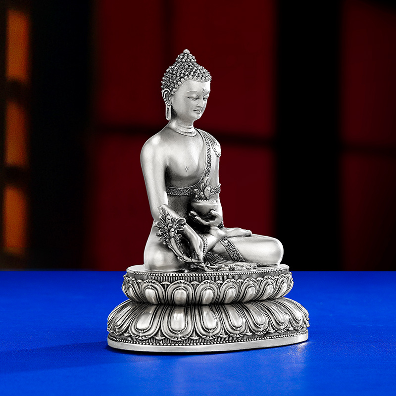 S999纯银做旧复古款药师琉璃光如来佛像摆件家居供奉摆件10cm