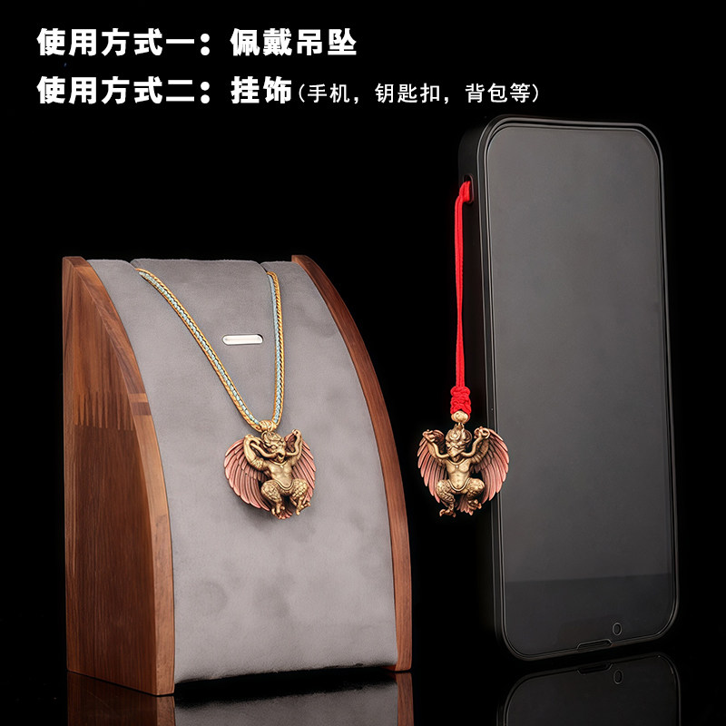 梵美吉祥尼泊尔藏式纯黄铜金翅大鹏鸟琼鸟吊坠项链挂件随身佛像