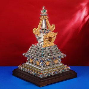 S999纯银菩提塔宝塔铜鎏金家用供具用品家居摆件舍利塔佛塔36cm