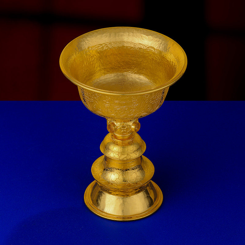 手工定制黄金酥油灯座八吉祥手工酥油灯座长明灯随身小号7cm