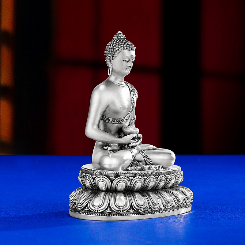 S999纯银做旧复古款阿弥陀佛像家居供台家用银佛像摆件小号8cm