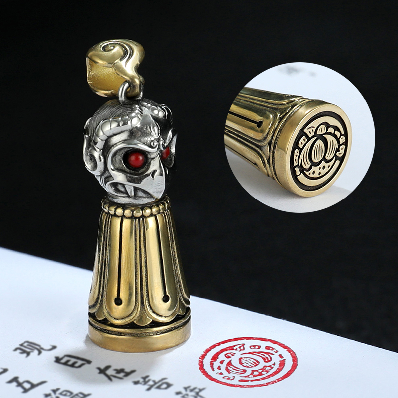 天珠印章吊坠藏式五股金刚杵法器项链大鹏鸟摩尼宝护法中国风图案