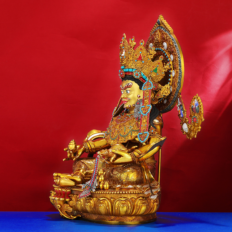 尼泊尔工艺凤冠黄财神佛像摆件藏式铜摆件手工錾刻黄财神铜摆件