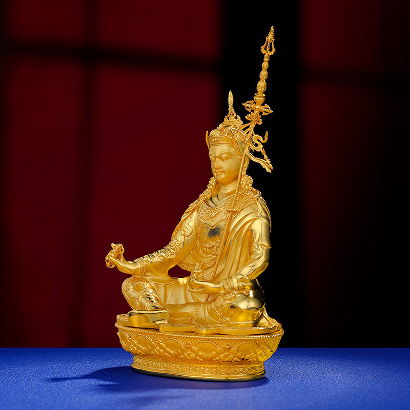 纯银佛像莲花生大士S999纯银镀金莲花大师佛像家用摆件大号10.5cm