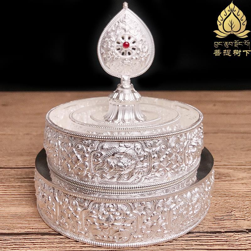 S990纯银曼扎盘八吉祥曼茶罗曼达盘含托盘整套中号基盘直径12cm