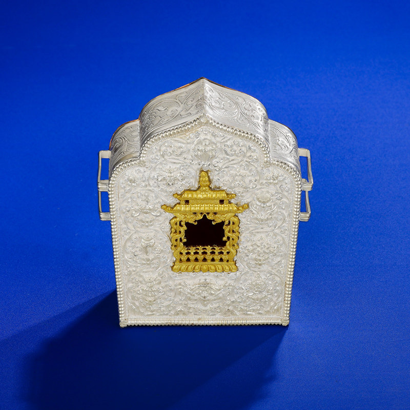 S990纯银嘎乌盒大号可打开装物件八吉祥嘎乌盒子挂件吊坠12.5cm