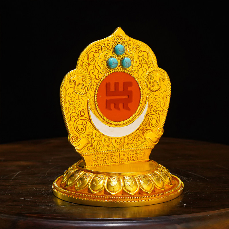 藏式尼泊尔工艺铜鎏金文殊师利菩萨吉祥安巴根特摆件三寸五寸