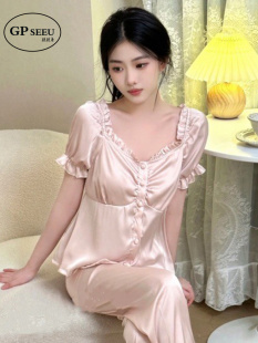 GP Seeu真丝睡衣女春秋新款法式宫廷风短袖高级感带胸垫家居服