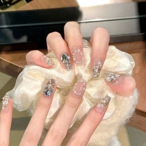 曼辞纯手工定制穿戴甲美甲贴片轻奢钻石珍珠可拆卸高级感假指甲铁