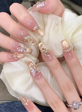 曼辞纯手工穿戴甲富家千金蝴蝶美甲爆闪钻石甲片高级感假指甲贴片