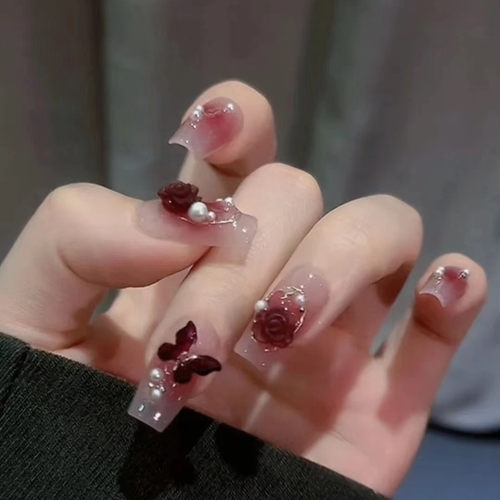 显白红色山茶花穿戴甲