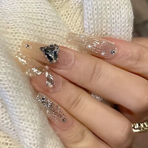 曼辞纯手工定制穿戴甲成品美甲钻石飘带爆闪可拆卸光疗假指甲贴片