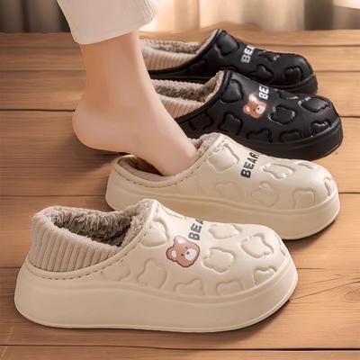 秋冬季新款EVA棉拖鞋防水室内保暖加绒洞洞鞋女厚底外穿 包头棉鞋