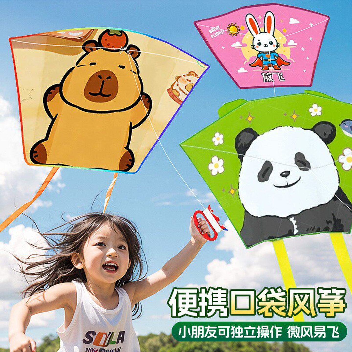 儿童手持鱼竿口袋风筝便携户外运动露营玩具微风易飞春游神器