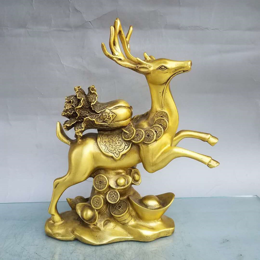 纯铜梅花鹿摆件一对铜鹿福禄一路生财发财工艺品家居客厅公司摆设