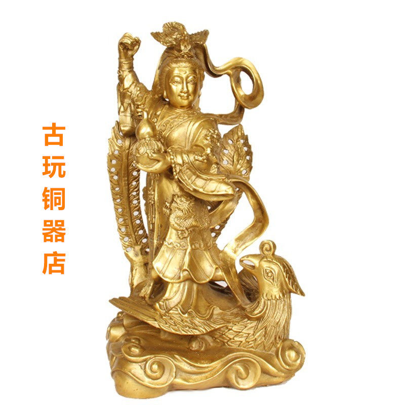 纯铜九天玄女神像摆件王母娘娘圣母站孔雀台佛像上天仙女客厅家居