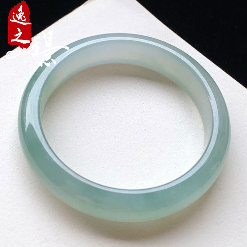 逸之璟 缅甸老坑天然a货翡翠冰种芙蓉色正圈平安镯翡翠手镯57圈口