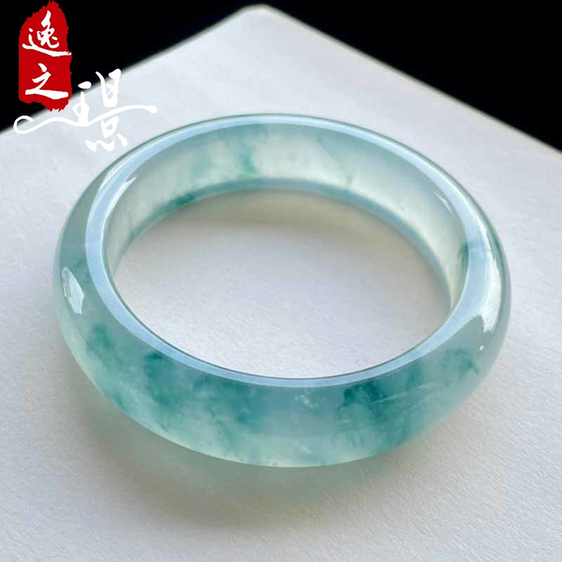 逸之璟缅甸老坑天然a货翡翠冰种玻璃种正圈平安镯翡翠手镯55圈口