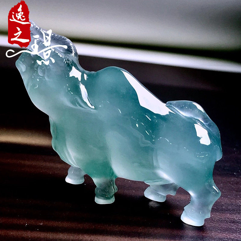 逸之璟 缅甸老坑天然a货翡翠玉石雕刻冰种牛气冲天翡翠吊坠挂件