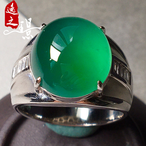 缅甸老坑镶嵌蛋面翡翠男指环戒指