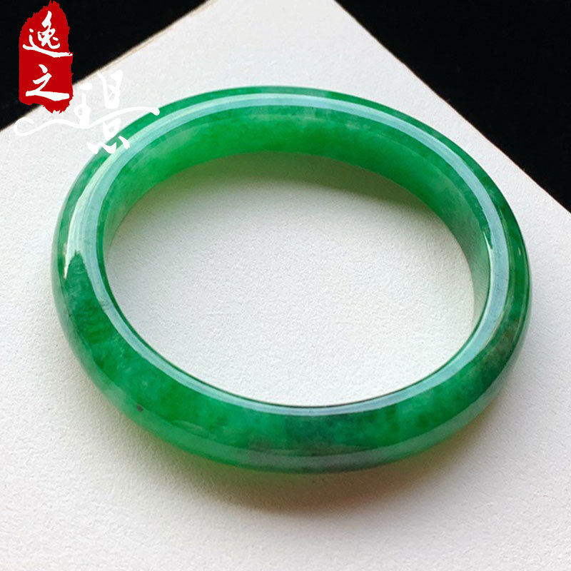 逸之璟缅甸老坑天然a货翡翠冰种辣绿贵妃玉镯子翡翠手镯52圈口女