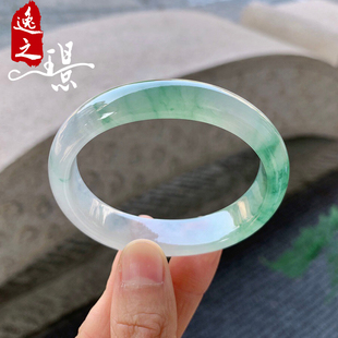 逸之璟天然缅甸老坑a货翡翠冰种飘绿贵妃玉镯翡翠手镯54圈口女士