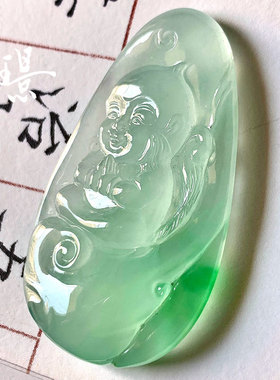 逸之璟缅甸老坑天然a货翡翠玉石雕刻冰种飘绿孙行者翡翠吊坠男士